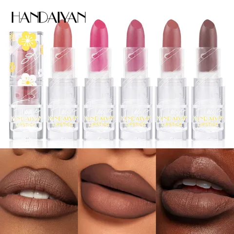 Waterproof Matte Velvet Lipstick Long Lasting Moisturizing Lip Makeup Floral Transparent Tube Cosmetic