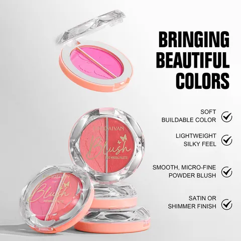 Handaiyan Two-Tone Blush Palette Matte And Shimmer Mineral Powder Natural Long Lasting Face Makeup Cheek Blush