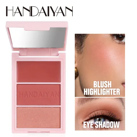 3-In-1 Face Blush Palette Powder Cream Contour Highlighter Trio Multipurpose Makeup Palette Women Cosmetics