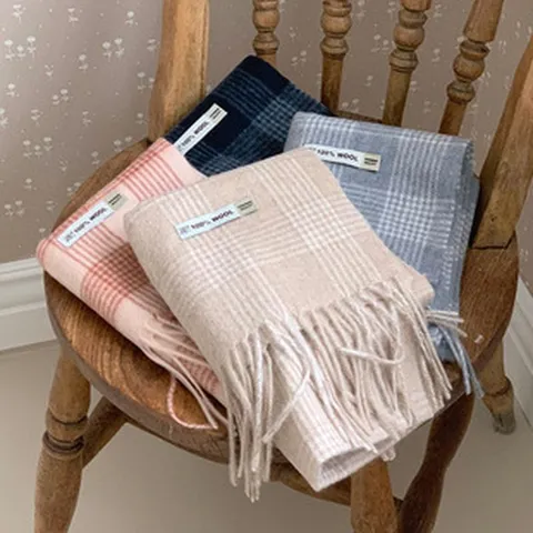 100% Wolle Karierter Schal Für Damen Retro Karomuster Fransen Schal Winter Warm Premium Pashmina Weicher Halswickel Schal
