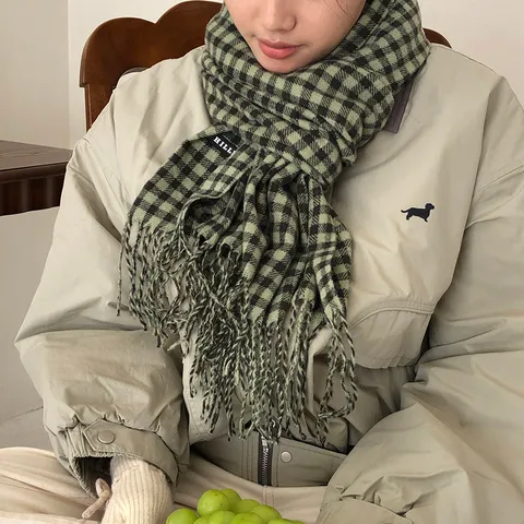Koreanischer Stil Ins Karomuster Fransen Schal Für Damen Winter Warm Kaschmir-Imitat Mehrfarbig Karo Schal Alltäglich Paare Fransen Schals