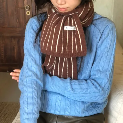 Vintage Gestreift Wolle Gestrickt Winter Warm Schal Für Damen Klassisch Weich Geometrische Linien Gemütlich Wrap Schal Zubehör
