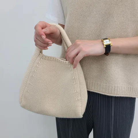 Einfarbig Gestrickte Handtasche Minimalistische Gewebte Dumpling-Tasche Für Damen Lässige Weiche Stoff Gehäkelte Schultertasche Täglich Einkaufstasche