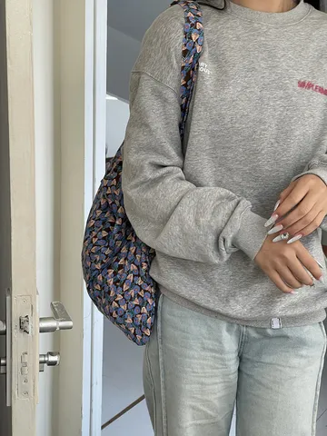 Damen Blumen Nylon Totebag Große Kapazität Japanischer Vintage Cord-Textur Schulter Umhängetasche Lässige Einkaufstasche