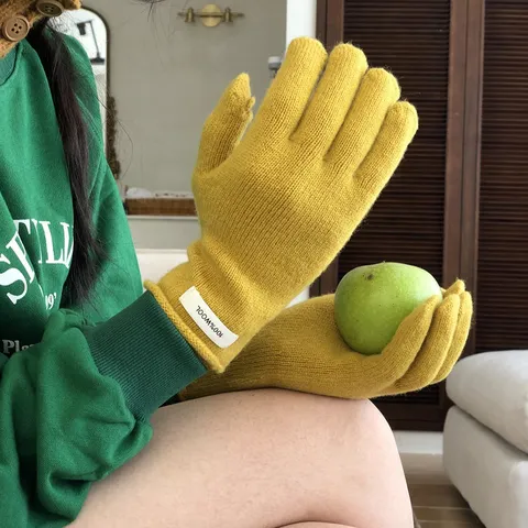 100% Wollen Gebreide Handschoenen Voor Dames Winter Warm Touchscreen Volledige Vinger Handschoenen Effen Kleur Mode Outdoor