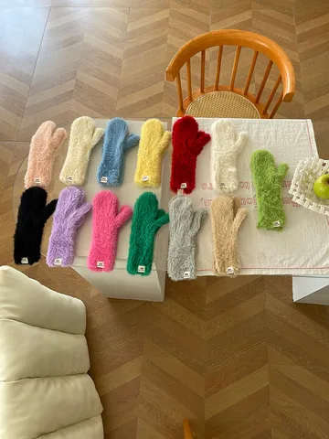 Süße Weiche Plüsch Fingerhandschuhe Für Damen Herren Winter Warm Kälteschutz Einfarbig Koreanischer Stil Thermo Fäustlinge