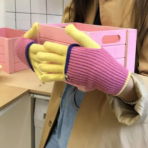 Women's Knitted Color Block Long Gloves Winter Warm Touchscreen Cycling Gloves Double Layer Polyester Splicing Fashion Accessories