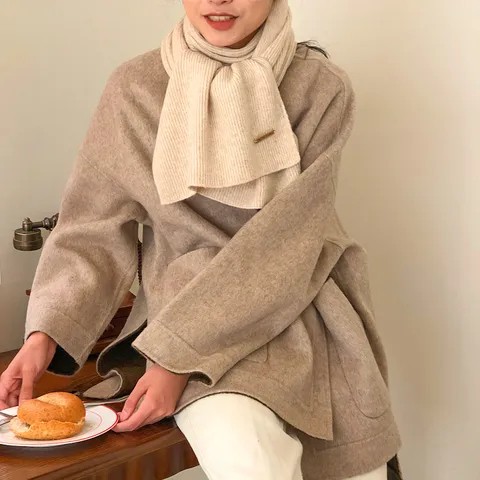 Einfarbiger 100% Reiner Wollschal Für Damen Herren Japanischer Stil Warmer Dicker Strick Lange Winterschal Maillard Farbe Mode Halstuch