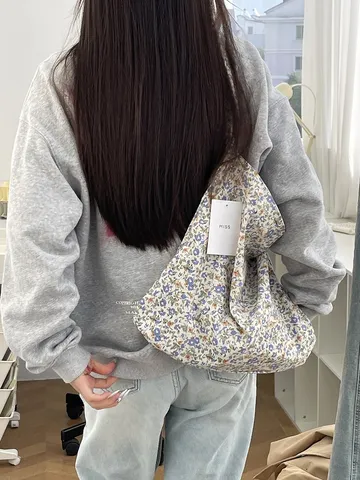 Große Kapazität Blumig Segeltuch Tragetasche Für Damen Designer Stil Schultertasche Täglich Lässig Reisen Einkaufen Tasche