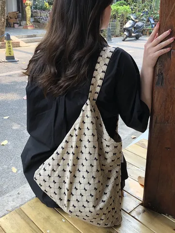 Große Kapazität Blumig Segeltuch Tragetasche Für Damen Designer Stil Schultertasche Täglich Lässig Reisen Einkaufen Tasche