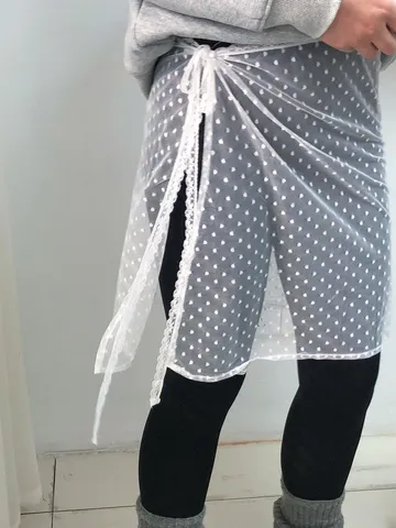 Women Lace Mesh Layering Skirt Heart Pattern Tie Waist Apron Skirt Korean Ins Style Trendy Autumn Layered Bottom Skirt