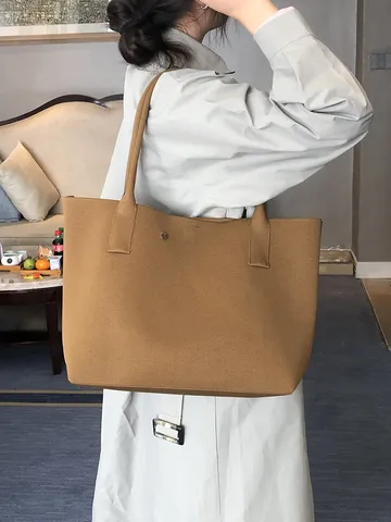 Sac Cabas en Tricot Minimaliste Nordique Haute Qualité Couleur Unie Grande Capacité Sac à Épaule Sac d'Ordinateur Pour Femmes