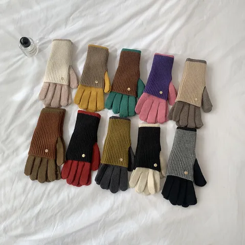 Unisex Color Block Knitted Gloves Touchscreen Winter Warm Long Cycling Skiing Gloves Soft Elastic Polyester Mittens For Men Women