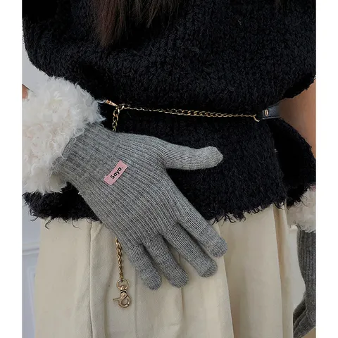 Women Winter Warm Gloves Full Finger Polyester Knitted Solid Color Gloves Soft Plush Cuff Touchscreen Compatible Outdoor Driving Gloves For Women