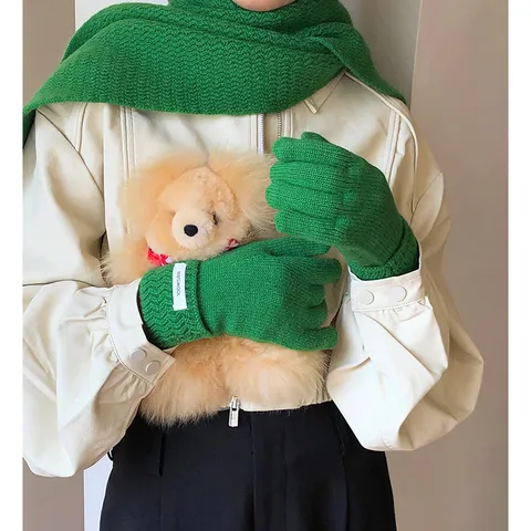Guantes de Lana Color Sólido Invierno Guantes Cálidos de Dedos Completos Compatible con Pantalla Táctil Punto Puños Acanalados Guantes para Hombres Mujeres
