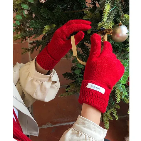 Guantes de Lana Color Sólido Invierno Guantes Cálidos de Dedos Completos Compatible con Pantalla Táctil Punto Puños Acanalados Guantes para Hombres Mujeres