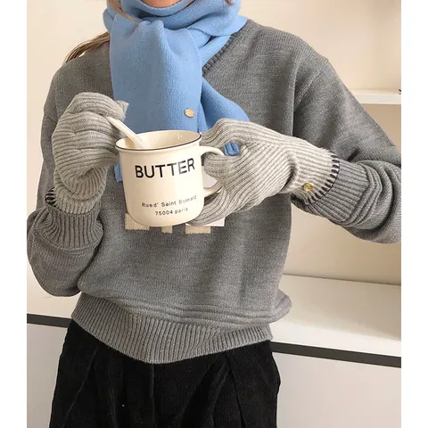 Damen Solide Wolle Schal Minimalistisch Koreanischer Ins-Stil Warmer Strick Langer Schal Für Winter Herbst Outdoor Alltag