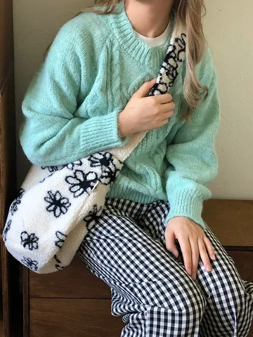 Damen Winter Plüsch Umhängetasche Große Kapazität Fair Isle Geometrisch Leopardenmuster Schultertasche Weiche Flauschige Eimertasche Handtasche