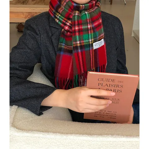 Écharpe Minimaliste en Pure Laine Écharpe Plaid à Franges Élégant Chaud Hiver Châle Enveloppé Tour de Cou Pour Hommes Femmes Classique Tartan Longue Écharpe