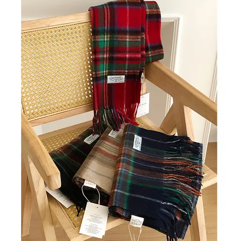 Écharpe Minimaliste en Pure Laine Écharpe Plaid à Franges Élégant Chaud Hiver Châle Enveloppé Tour de Cou Pour Hommes Femmes Classique Tartan Longue Écharpe