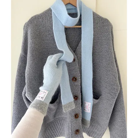 Koreanische Kaninchenhaar Strickhandschuhe Winter Warme Touchscreen Lange Handschuhe Schleifenband Schal Einfarbig Kontrastbesatz Damen Accessoires