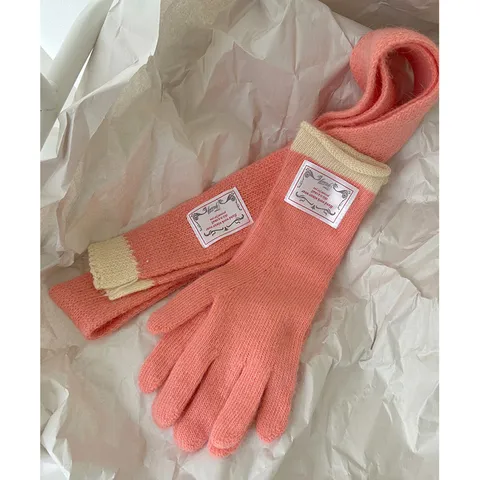 Koreanische Kaninchenhaar Strickhandschuhe Winter Warme Touchscreen Lange Handschuhe Schleifenband Schal Einfarbig Kontrastbesatz Damen Accessoires