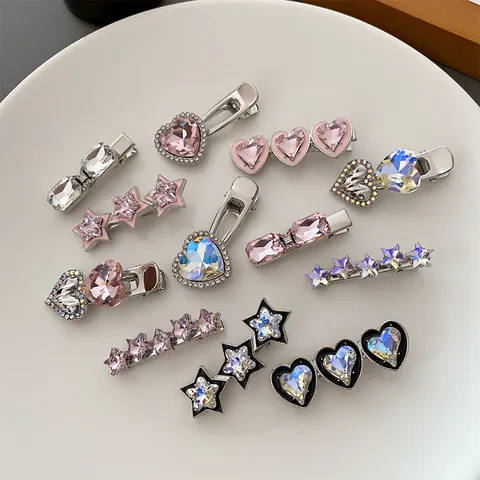 Pince à Cheveux Strass Étoile Cœur Doux Style Coréen Brillant Élégant Alliage de Zinc Électroplaqué Frange Pince Latérale Bijoux Cheveux Femmes