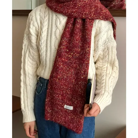 Sciarpa Invernale in Misto Lana a Pois In Maglia per Donna Uomo Calda Morbida Spessa Sciarpa Coriandoli Casual Natale Rosso