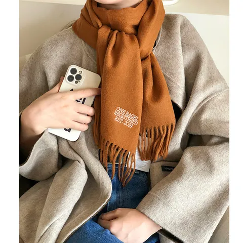 100% Wolle Schal Für Damen Herren Winter Warm Einfarbig Bestickter Schal Mit Quasten Koreanischer Stil Weicher Fransen Gewebter Halswärmer