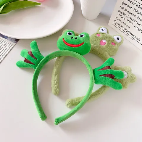 Diadema de Peluche de Rana de Dibujos Animados Linda Para Mujer Diadema de Animal Oso Conejo Suave Para Lavado de Cara Accesorios de Cabello