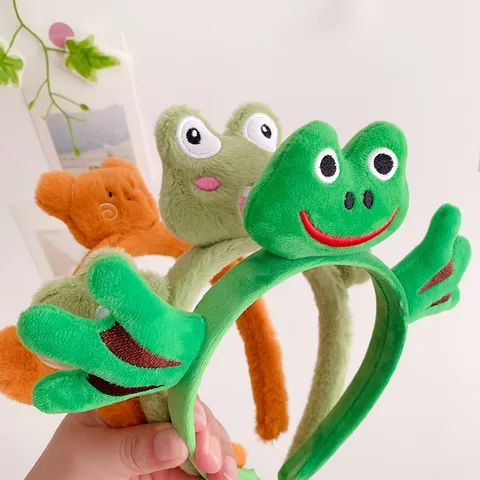 Diadema de Peluche de Rana de Dibujos Animados Linda Para Mujer Diadema de Animal Oso Conejo Suave Para Lavado de Cara Accesorios de Cabello