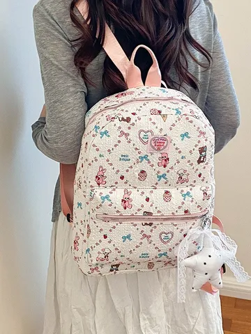 Zaino in Tela con Stampa Cartoon Carina Giapponese Per Studenti Grande Capacità Viaggio Casual Borsa Scolastica