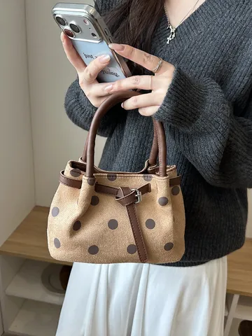 Retro Polka Dot Emmer Tas Suède Kunstleer Handtas Voor Dames Riemgesp Schoudertas Crossbody Tas Mode Forens Tas
