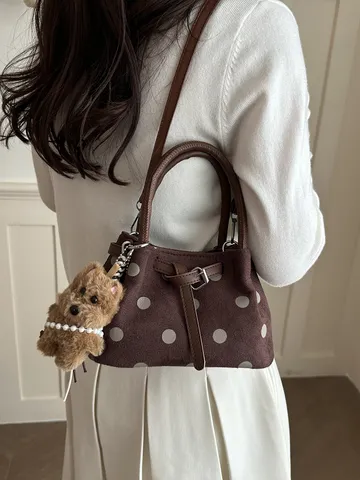 Retro Polka Dot Emmer Tas Suède Kunstleer Handtas Voor Dames Riemgesp Schoudertas Crossbody Tas Mode Forens Tas