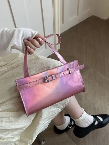 Women Fashion PU Leather Underarm Shoulder Bag Minimalist Casual Tote Purse With Belt Decor And Zipper Closure