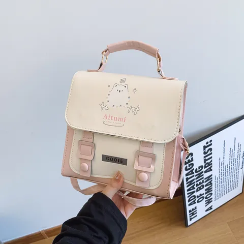 Donne Moda Casual Pelle PU Mini Zaino Simpatico Stampa Cartoni Animati Blocco Colore Scuola Borsa Viaggio