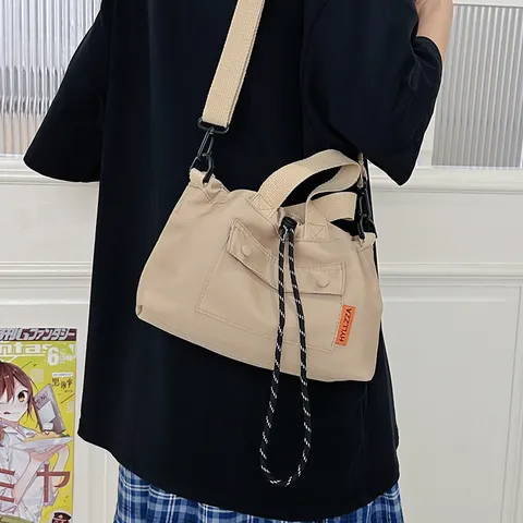 Women Fashion Nylon Shoulder Bag Casual Colorblock Crossbody Bag Daily Travel Handbag With Drawstring Pocket