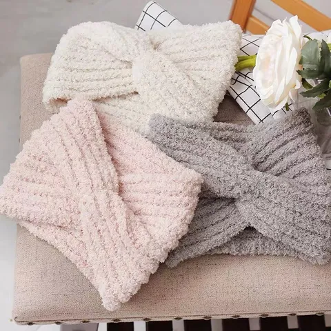 Fascia Calda Spessa in Peluche Incrociata Twist Accessori per Capelli Morbidi in Pile Antivento Inverno per Donne