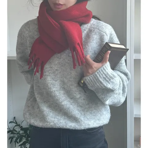 Pure Wool Winter Scarf For Women Solid Color Tassel Warm Soft Fashion Minimalist Chic Long Scarf Cold Weather
