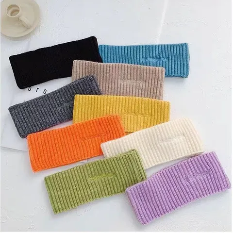 Gestricktes Buchstabenstickerei Wollgarn Stirnband Bonbonfarbe Elastisches Haarband Sport Haarzubehör Für Damen