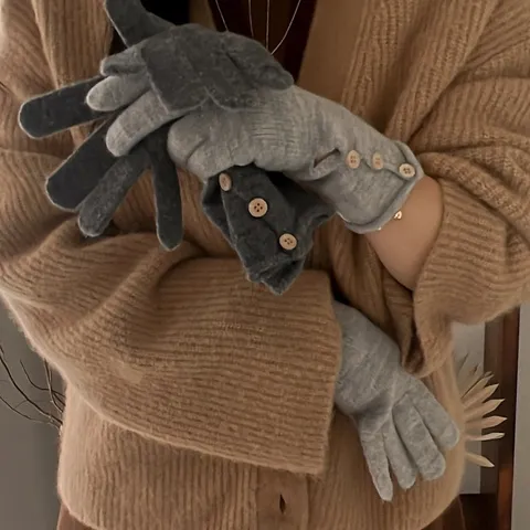 Guantes de Punto Cálidos de Invierno para Mujer Manoplas Táctiles Espesadas Diseño de Botón Elegante Para Ropa de Mano en Clima Frío