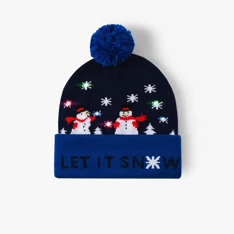 Adult Christmas LED Knit Hat Warm Winter Beanie Holiday Party Hat with Pom Pom Light Up Novelty Knit Cap