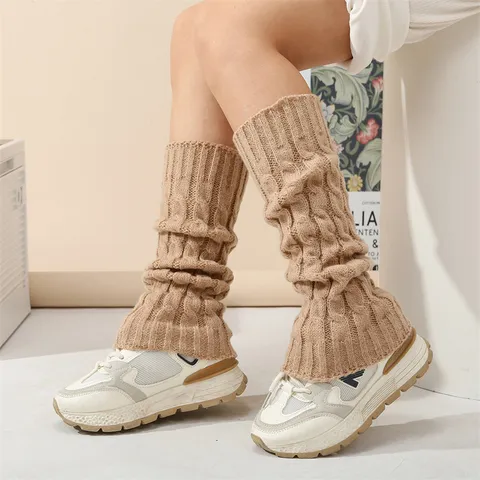 Women Winter Cable Knit Leg Warmers Fashion Solid Color Casual Long Boot Cuffs Warm Slouch Socks