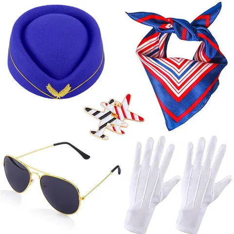 Mujeres Boina de Lana Sombrero Azafata Uniforme Disfraz Accesorios Conjunto Fiesta Cosplay Color Sólido A Prueba de Viento Boinas