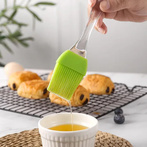 Transparent Crystal Handle Silicone Oil Brush Large Split Barbecue Brush Heat Resistant Kitchen Basting Tool For Baking