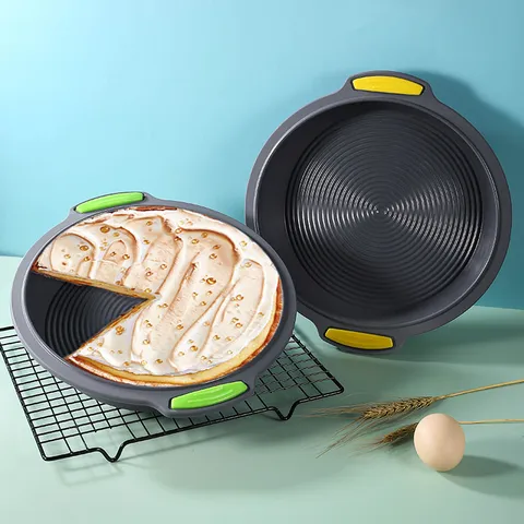 Moule à Gâteau Pizza Rond en Silicone Bicolore Antiadhésif Pain Pâtisserie avec Poignées Binaurales Résistant à la Chaleur Outil de Cuisson Cuisine