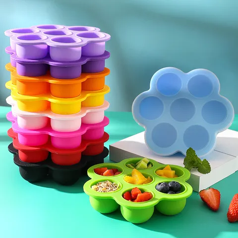 Silicone Baby Food Storage Container Seven-Hole Floral Shape Ice Cube Tray Airtight Freezer Box Multipurpose Baking Mold
