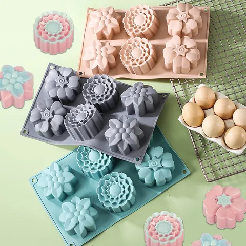 Silicone Cake Mold Flower Shaped Chocolate Fudge Mold Household Handmade DIY Jelly Rice Cake Mooncake Baking Mold