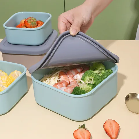 Quadratisch Silikon Lebensmittel Aufbewahrung Behälter Set Mit Deckel Auslaufsicher Mikrowellengeeignet Bento Lunchbox Für Obst Gemüse