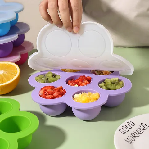 Silikon 7-Loch Eiswürfelbereiter DIY Stieleis Form Babynahrung Ergänzungsbox Mehrfarbiges Küchenwerkzeug Für Zuhause